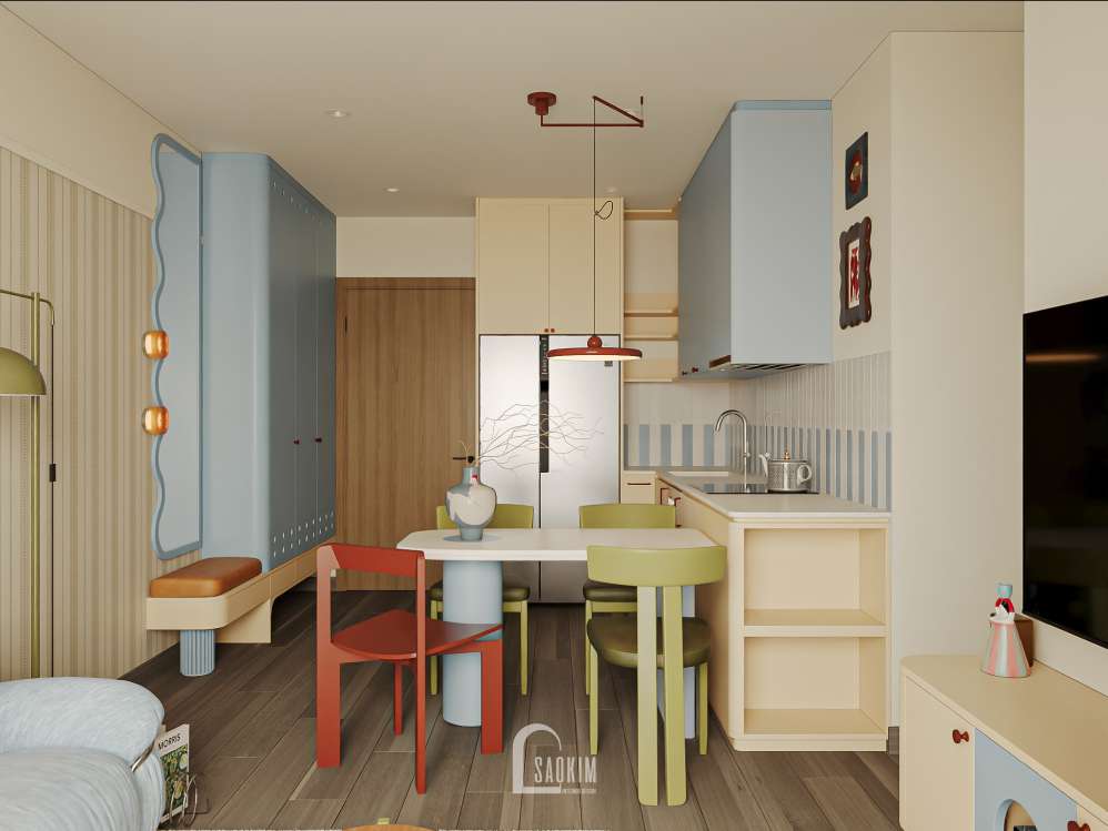 Không gian bếp trong thiết kế chung cư Vinhomes Smart City – gọn gàng và tinh tế.
